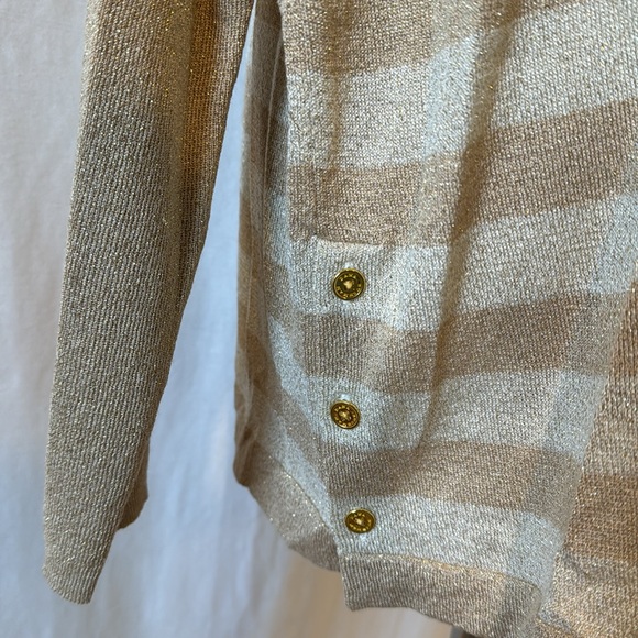 Dana Buchman striped gold top with gold shimmer and gold buttons, size:XL - Picture 5 of 6